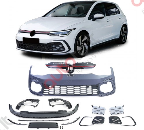 VW Golf 8 GTI stiliaus priekinis bamperis su LED rūko žibintais